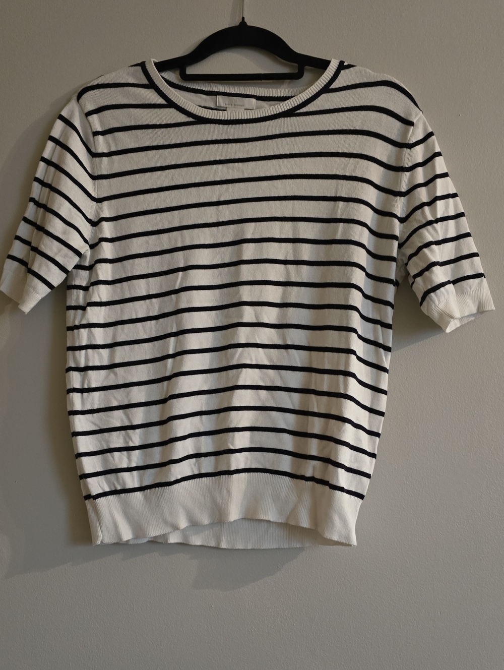 Striped Short Sleeve Knit Top - White/Black